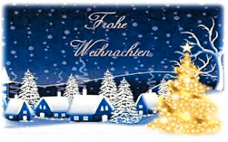 Verschneites Dorf mit Weihnachtsbaum