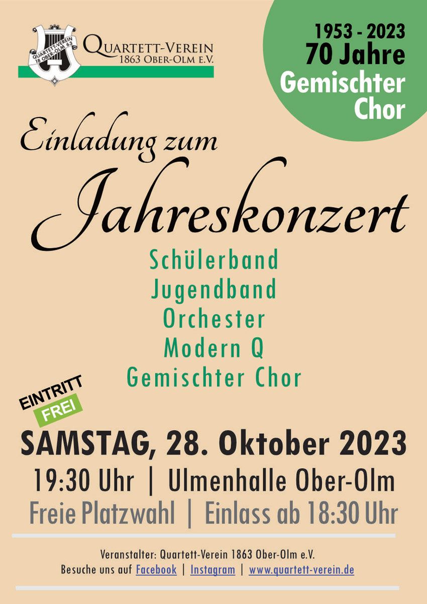 Einladung zum Jahreskonzert Quartett-Verein