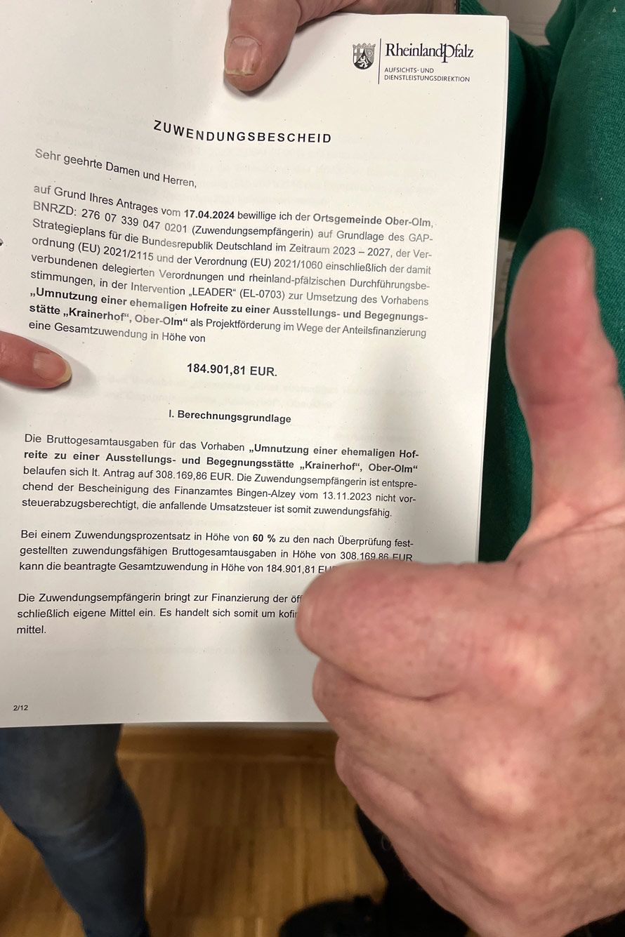 Zuschusszusage zur Sanierung und Umbau des Krainerhofes